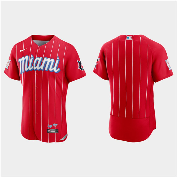 Men's Miami Marlins Blank Red 2021 City Connect Flex Base Stitched MLB Jersey